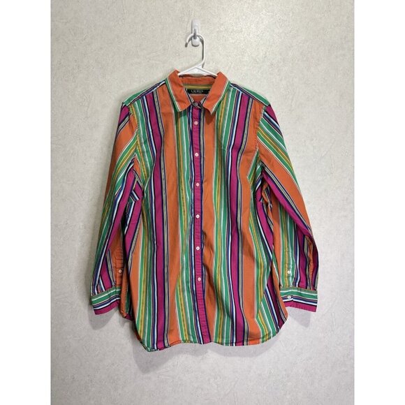 LAUREN RALPH LAUREN Rainbow Stripe Long Sleeve Button Down Shirt Retro Funky 14W - Picture 1 of 7